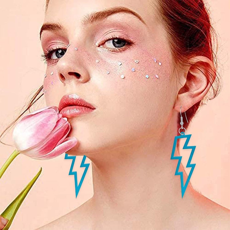 Modpide 80s Neon Earrings Hollow Lightning Bolt Halloween Punk Retro Earrings for Women 80's Party Accessories - Image 3